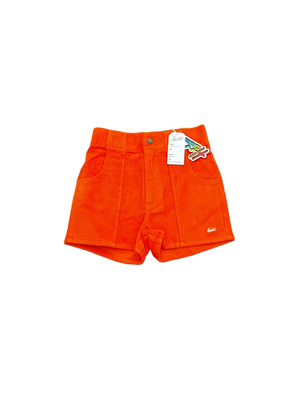 Girls' Bright Orange Corduroy Shorts with Patch Detail